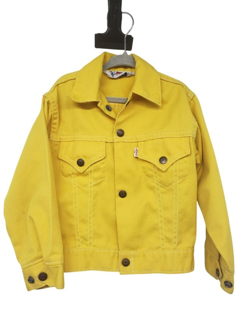 Vintage Levi's Saddleman Kids Youth Yellow Denim Jean Jacket FLAWS Girls Size 7 - Picture 14 of 16